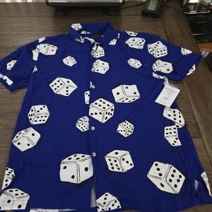 New Botton Up Shirt Men's Rayon Blue Royal Ocean Size M (38-40) NOBO